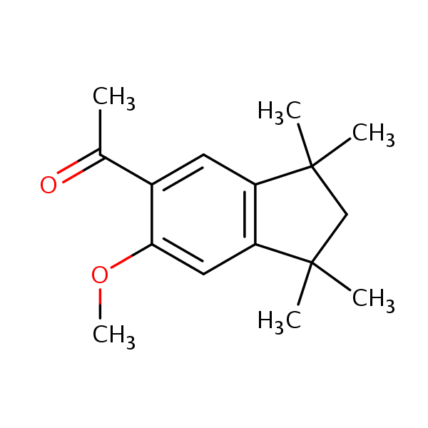 1-(2,3-Dihydro-6-methoxy-1,1,3,3-tetramethyl-1H-inden-5-yl)ethan-1-one structural formula