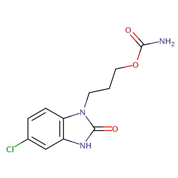 1-(3-((Aminocarbonyl)oxy)propyl)-5-chloro-1,3-dihydro-2H-benzimidazole-2-one structural formula
