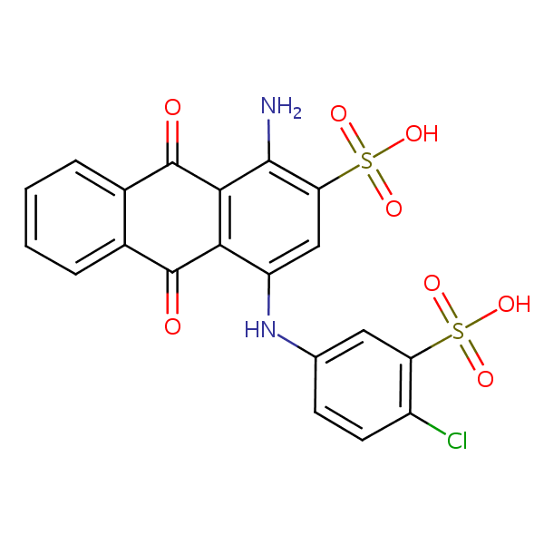 1-Amino-4-((4-chloro-3-sulphophenyl)amino)-9,10-dihydro-9,10-dioxoanthracene-2-sulphonic acid structural formula
