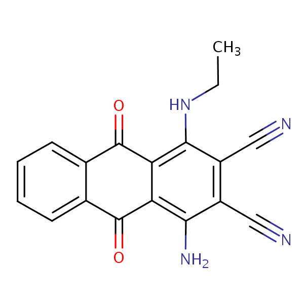 1-Amino-4-(ethylamino)-9,10-dihydro-9,10-dioxoanthracene-2,3-dicarbonitrile structural formula