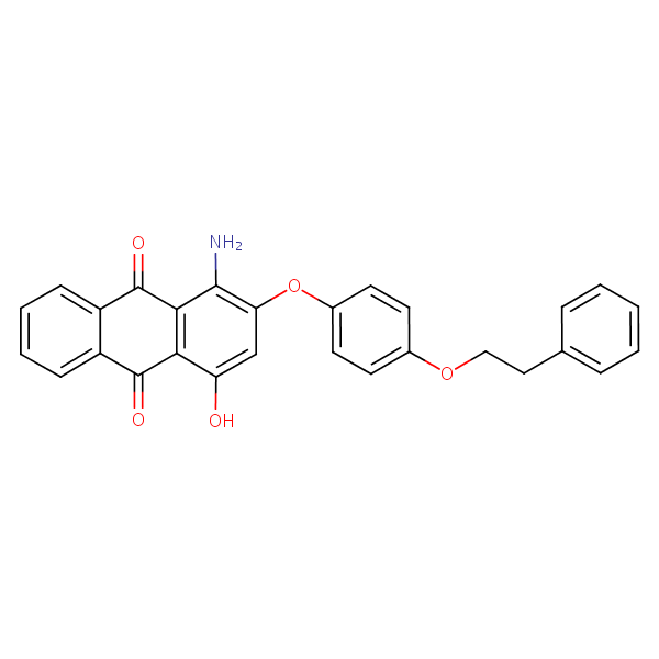 1-Amino-4-hydroxy-2-(4-(2-phenylethoxy)phenoxy)anthraquinone structural formula