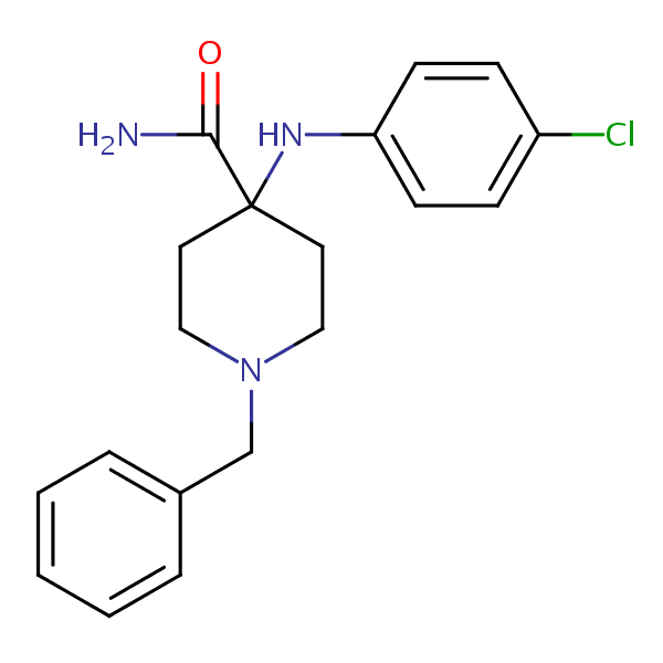 1-Benzyl-4-((4-chlorophenyl)amino)piperidine-4-carboxamide structural formula