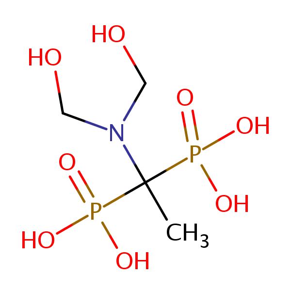 (1-(Bis(hydroxymethyl)amino)ethylidene)bisphosphonic acid structural formula
