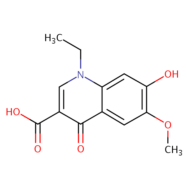 1-Ethyl-1,4-dihydro-7-hydroxy-6-methoxy-4-oxoquinoline-3-carboxylic acid structural formula