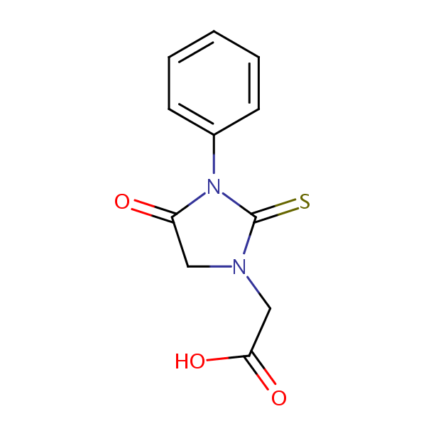 1-Imidazolidineacetic acid, 4-oxo-3-phenyl-2-thioxo- structural formula
