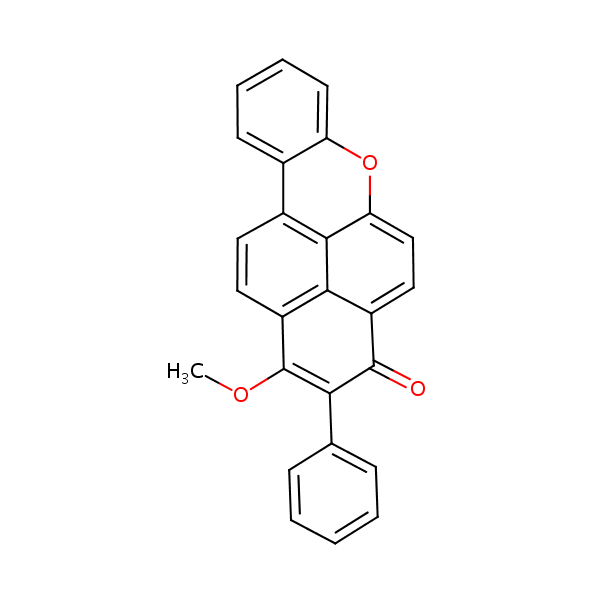 1-Methoxy-2-phenyl-3H-naphtho(2,1,8-mna)xanthen-3-one structural formula