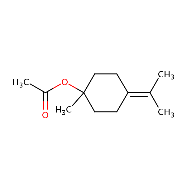 1-Methyl-4-(1-methylethylidene)cyclohexyl acetate structural formula
