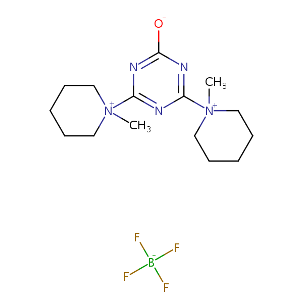 1,1’-(6-Oxido-1,3,5-triazine-2,4-diyl)bis(1-methylpiperidinium) tetrafluoroborate(1-) structural formula