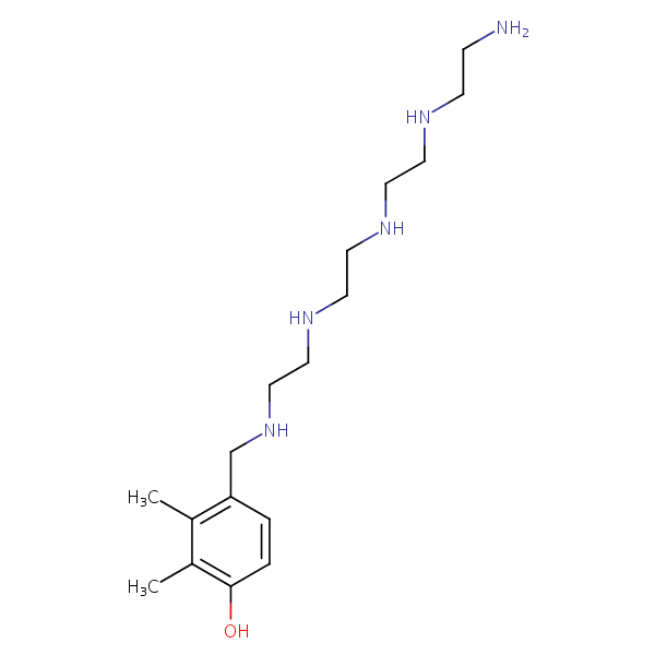 (13-Amino-2,5,8,11-tetraazatridec-1-yl)dimethylphenol structural formula