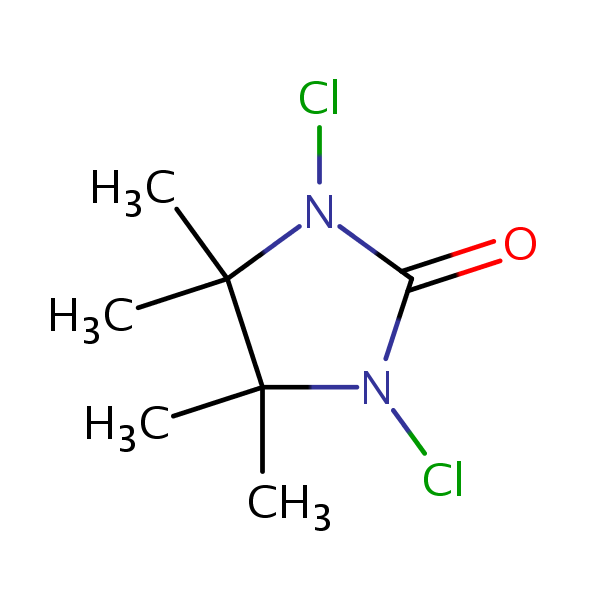 1,3-Dichloro-4,4,5,5-tetramethyl-2-imidazolidinone structural formula