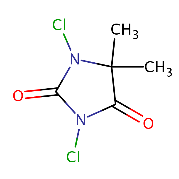 1,3-Dichloro-5,5-dimethylhydantoin structural formula