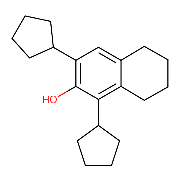 1,3-Dicyclopentyl-5,6,7,8-tetrahydro-2-naphthol structural formula