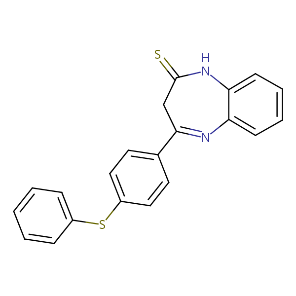 1,3-Dihydro-4-(4-(phenylthio)phenyl)-2H-1,5-benzodiazepine-2-thione structural formula
