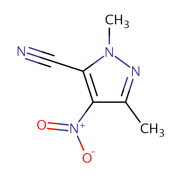 1,3-Dimethyl-4-nitro-1H-pyrazole-5-carbonitrile structural formula