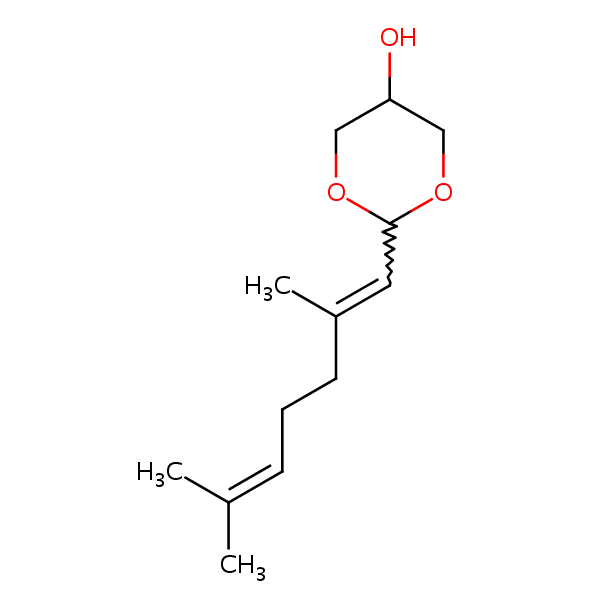1,3-Dioxan-5-ol, 2-(2,6-dimethyl-1,5-heptadienyl)- structural formula