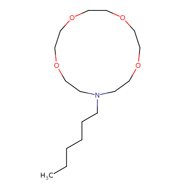 13-Hexyl-1,4,7,10-tetraoxa-13-azacyclopentadecane structural formula