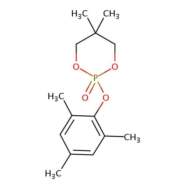 1,3,2-Dioxaphosphorinane, 5,5-dimethyl-2-(2,4,6-trimethylphenoxy)-, 2-oxide structural formula
