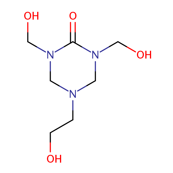 1,3,5-Triazin-2(1H)-one, tetrahydro-5-(2-hydroxyethyl)-1,3-bis(hydroxymethyl)- structural formula