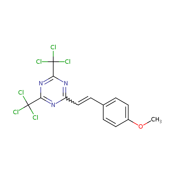 1,3,5-Triazine, 2-[2-(4-methoxyphenyl)ethenyl]-4,6-bis(trichloromethyl)- structural formula