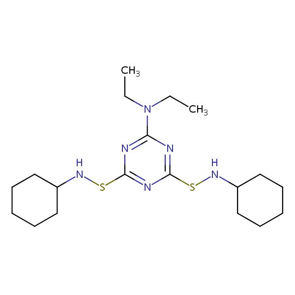 1,3,5-Triazine-2,4-disulfenamide, N,N’-dicyclohexyl-6-(diethylamino)- structural formula