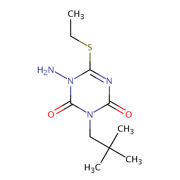 1,3,5-Triazine-2,4(1H,3H)-dione, 1-amino-3-(2,2-dimethylpropyl)-6-(ethylthio)- structural formula
