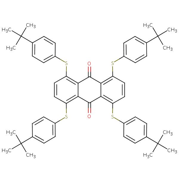 1,4,5,8-Tetrakis((4-(1,1-dimethylethyl)phenyl)thio)anthraquinone structural formula