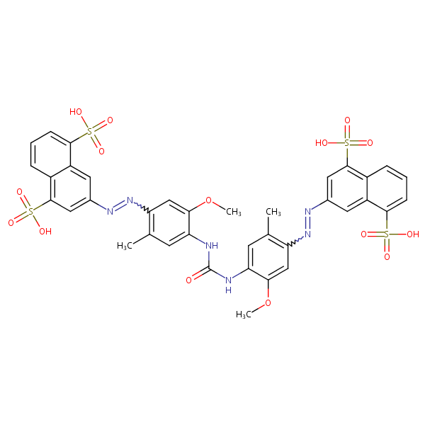 1,5-Naphthalenedisulfonic acid, 3,3’-[carbonylbis[imino(5-methoxy-2-methyl-4,1-phenylene)azo]]bis- structural formula