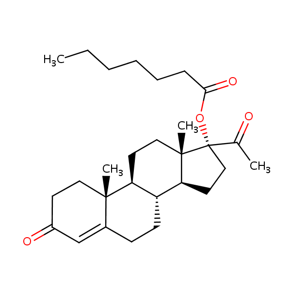 17-Hydroxyprogesterone heptanoate structural formula