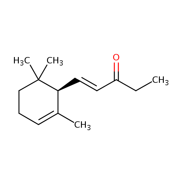 (1E)-1-[(1R)-2,6,6-Trimethylcyclohex-2-en-1-yl]pent-1-en-3-one structural formula