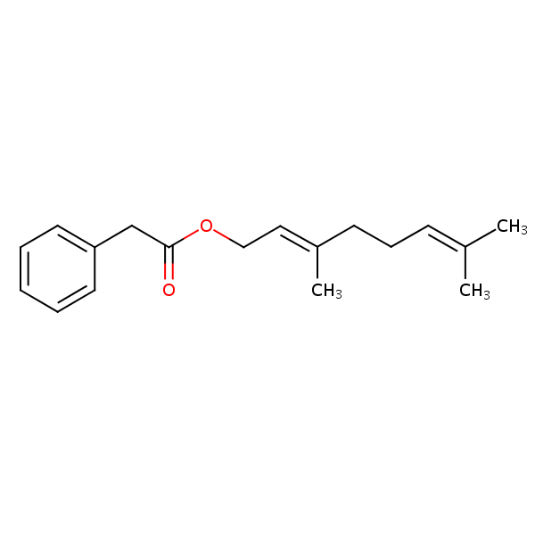 (1E)-2,6-Dimethylhepta-1,5-dien-1-yl phenylacetate structural formula