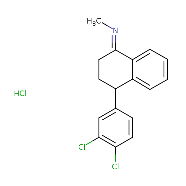 (1E)-4-(3,4-Dichlorophenyl)-N-methyl-3,4-dihydronaphthalen-1(2H)-imine--hydrogen chloride (1/1) structural formula