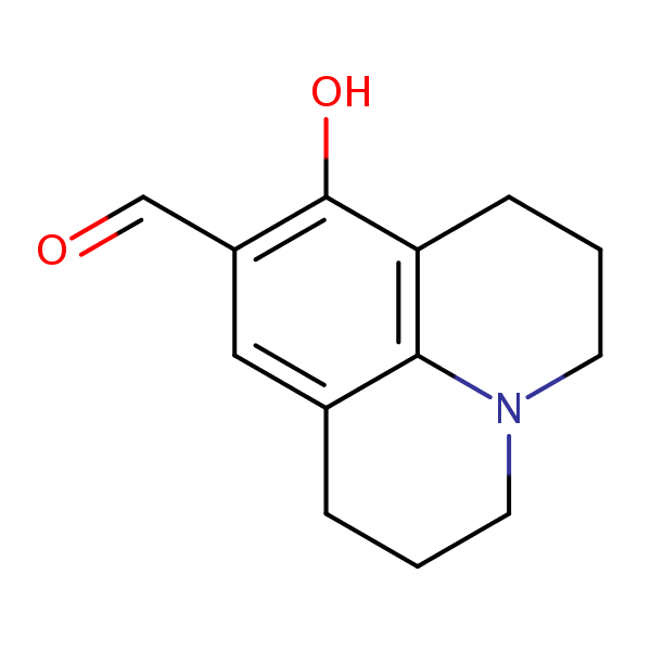 1H,5H-Benzo[ij]quinolizine-9-carboxaldehyde, 2,3,6,7-tetrahydro-8-hydroxy- structural formula