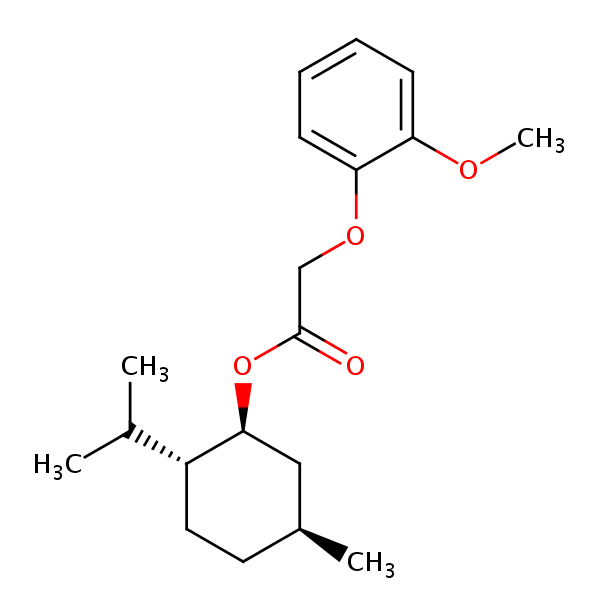 (1R-(1alpha,2beta,5alpha))-5-Methyl-2-(1-methylethyl)cyclohexyl (2-methoxyphenoxy)acetate structural formula