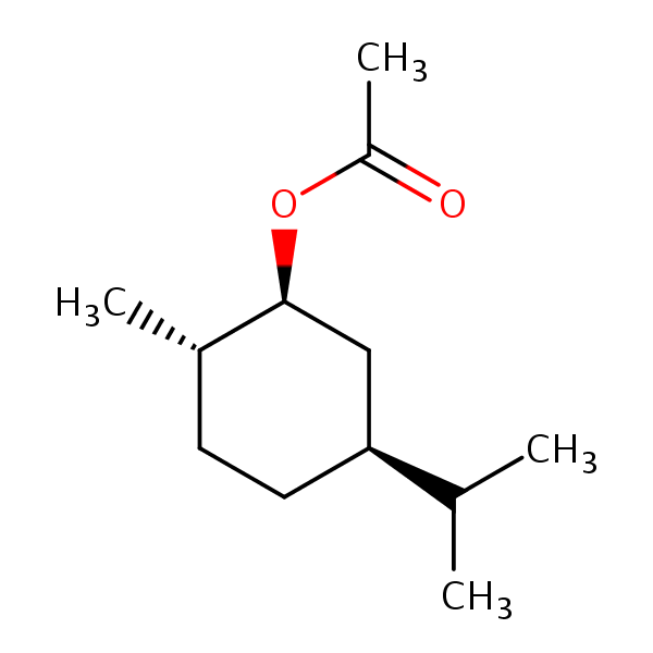 (1S-(1alpha,2beta,5alpha))-5-(Isopropyl)-2-methylcyclohexyl acetate structural formula