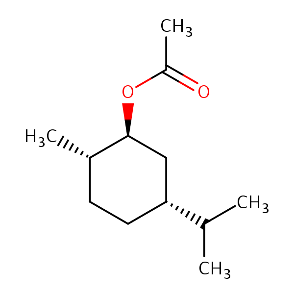 (1S-(1alpha,2beta,5beta))-5-(Isopropyl)-2-methylcyclohexyl acetate structural formula