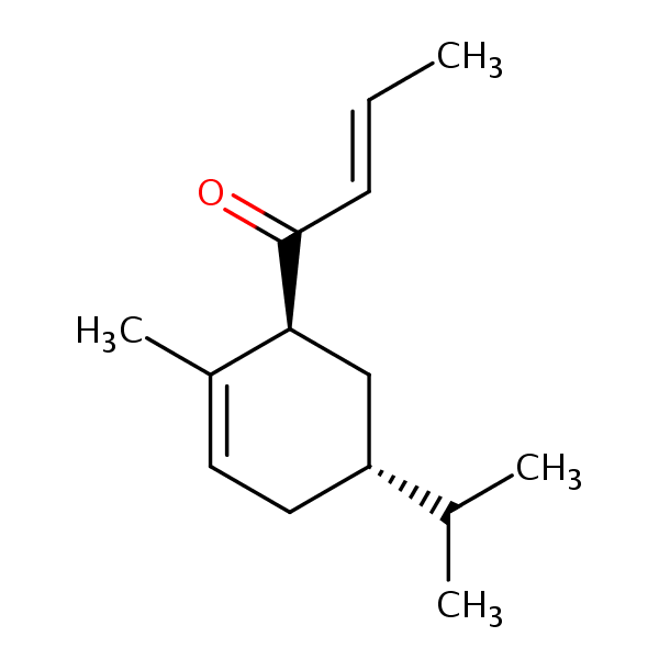 (1S-(1alpha(E),5beta))-1-(5-Isopropyl-2-methyl-2-cyclohexen-1-yl)-2-buten-1-one structural formula