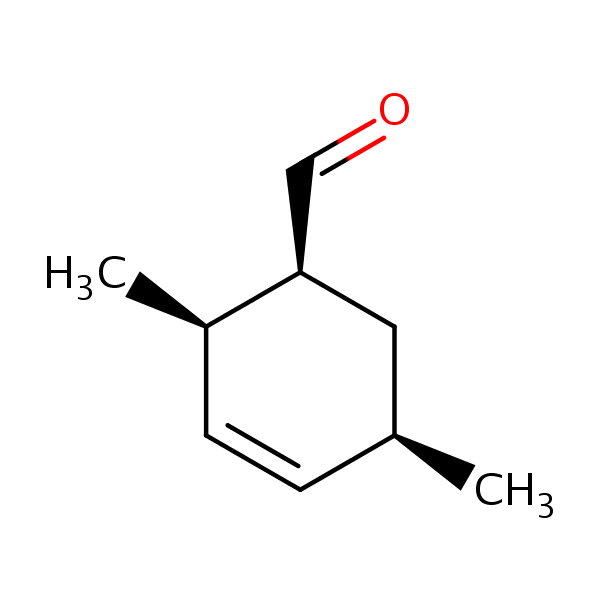 (1alpha,2alpha,5alpha)-2,5-Dimethylcyclohex-3-ene-1-carbaldehyde structural formula
