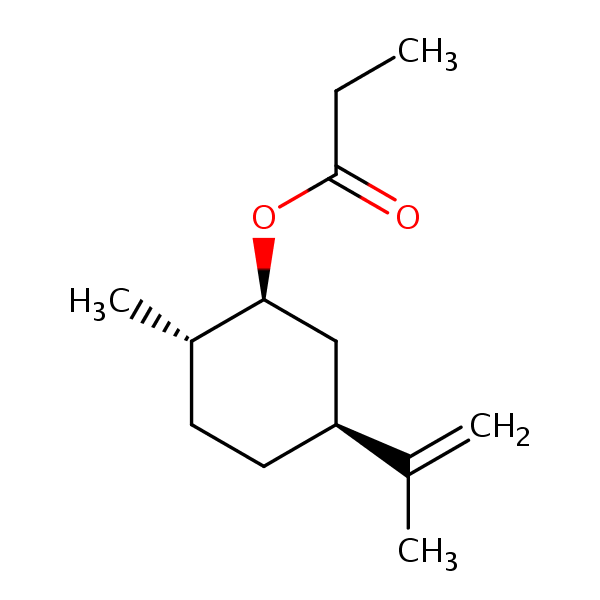 (1alpha,2beta,5alpha)-2-Methyl-5-(1-methylvinyl)cyclohexyl propionate structural formula