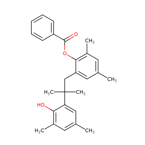 2-(1-(2-(Benzoyloxy)-3,5-dimethylphenyl)-2-isobutyl)-4,6-xylenol structural formula