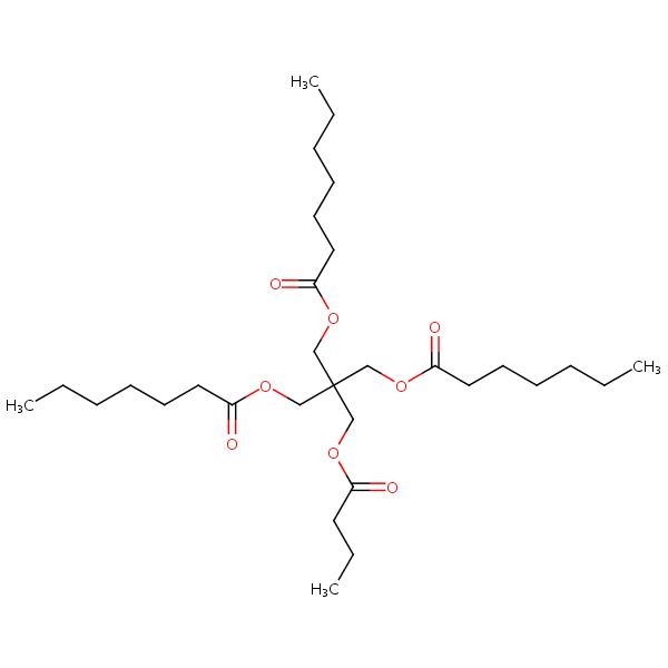 2-((1-Oxobutoxy)methyl)-2-(((1-oxoheptyl)oxy)methyl)propane-1,3-diyl bisheptanoate structural formula
