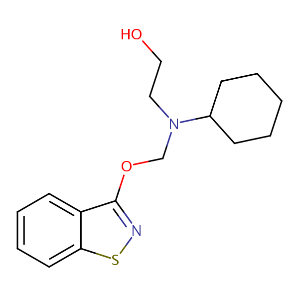 2-(((1,2-Benzisothiazol-3-yloxy)methyl)cyclohexylamino)ethanol structural formula