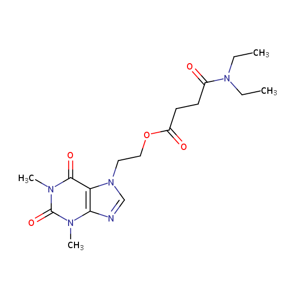2-(1,2,3,6-Tetrahydro-1,3-dimethyl-2,6-dioxo-7H-purin-7-yl)ethyl 4-(diethylamino)-4-oxobutyrate structural formula
