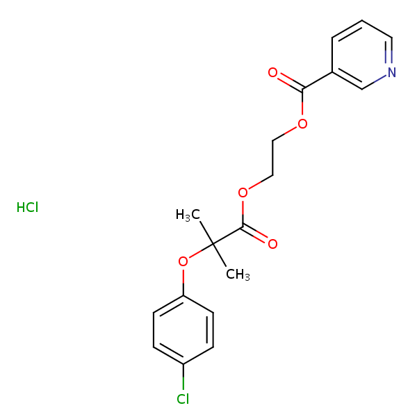 2-(2-(4-Chlorophenoxy)-2-methylpropionyloxy)ethyl nicotinate hydrochloride structural formula