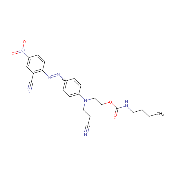 2-[(2-Cyanoethyl)[4-[(2-cyano-4-nitrophenyl)azo]phenyl]amino]ethyl butylcarbamate structural formula