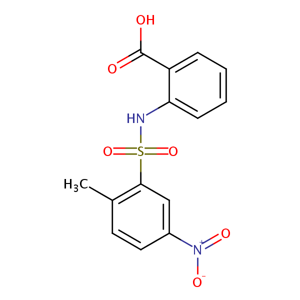 2-(((2-Methyl-5-nitrophenyl)sulphonyl)amino)benzoic acid structural formula