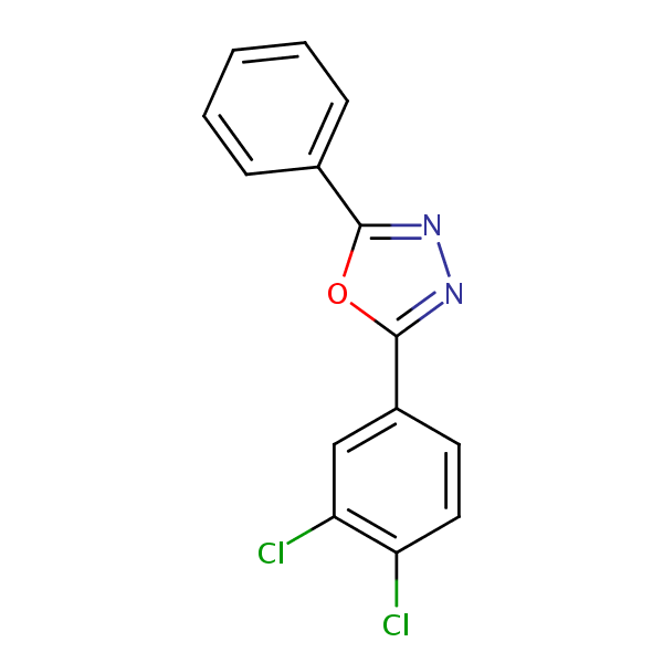 2-(3,4-Dichlorophenyl)-5-phenyl-1,3,4-oxadiazole structural formula