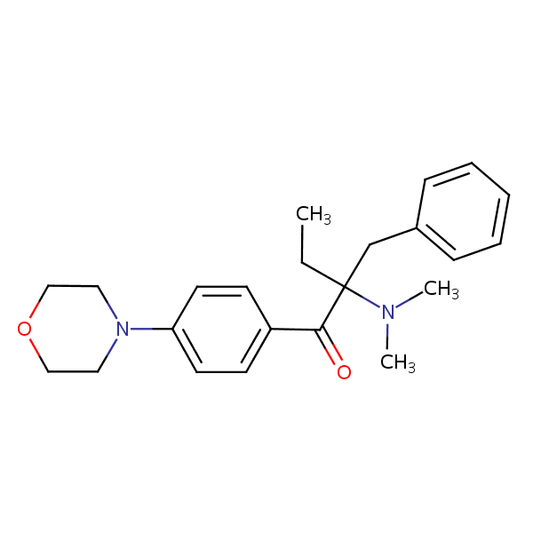 2-Benzyl-2-(dimethylamino)-1-[4-(morpholin-4-yl)phenyl]butan-1-one structural formula