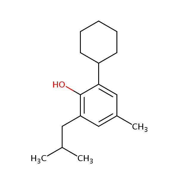 2-Cyclohexyl-6-isobutyl-p-cresol structural formula