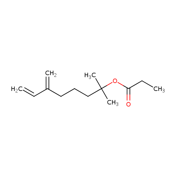2-Methyl-6-methyleneoct-7-en-2-yl propionate structural formula