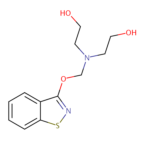 2,2’-(((1,2-Benzisothiazol-3-yloxy)methyl)imino)bisethanol structural formula